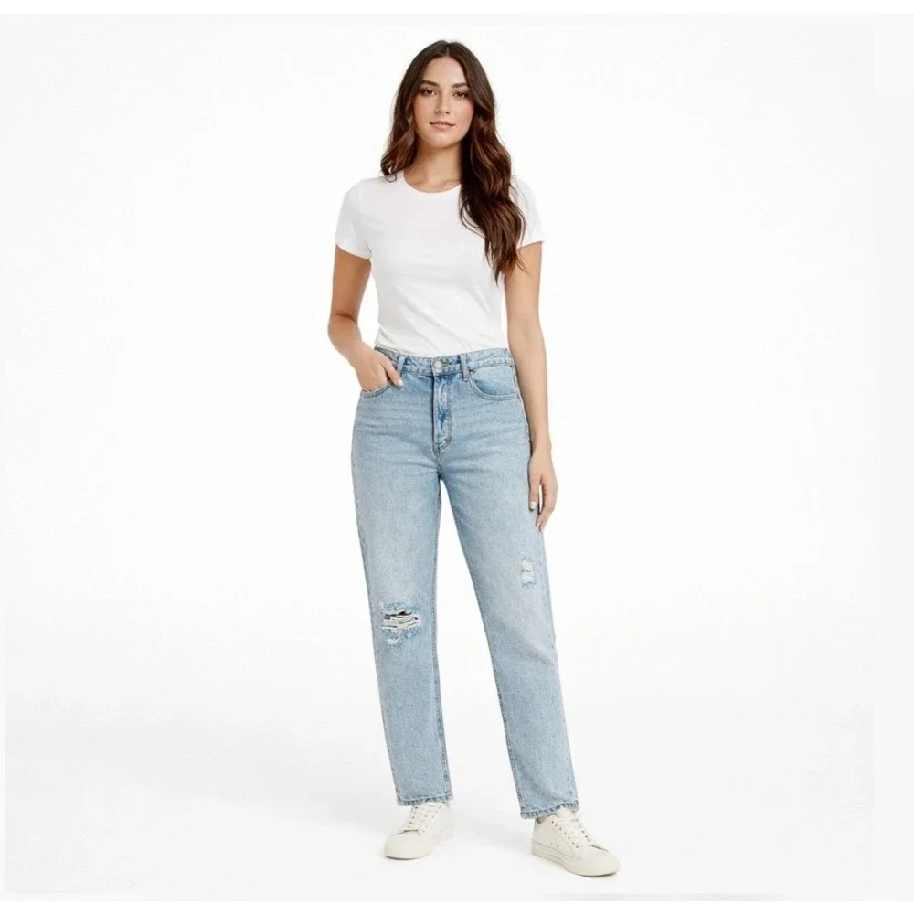 HIDDEN Los Angeles High Rise Distressed‎ Straight Leg Jeans Light Wash 27